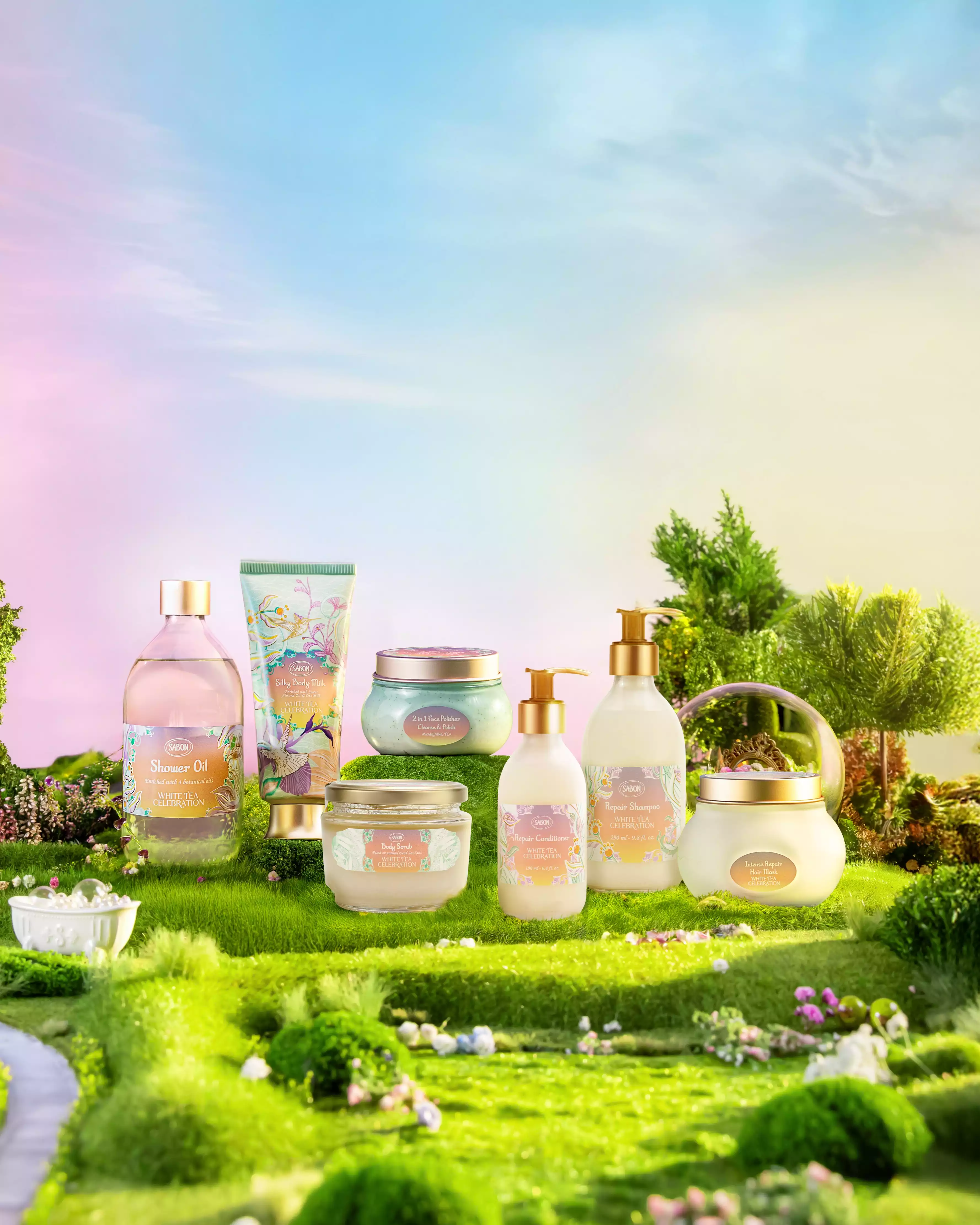 Sabon 白茶沐浴油 (PET 瓶) - 春光限定版/300ml，NTD980