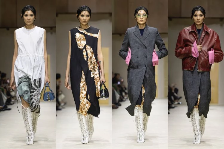 明顯可以感受到整場秀刻意收斂規模，只讓15位模特兒輪番登場。她們每一次回到伸展台，都少一層或多一層，視覺上乾淨，概念卻複雜。你會發現同一件洋裝，在不同層次堆疊下語氣完全改變。我很著迷這種安排，焦點不被分散，大家可以更仔細觀看剪裁如何在層與層之間的安排並呼吸著。