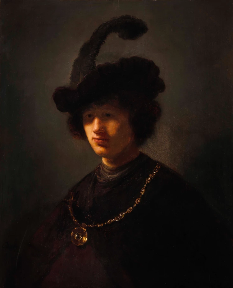 林布蘭・范・萊恩《戴羽飾帽的男子》,1631,油彩、木板,81.3 × 66 cm。Toledo Museum of Art, Gift of Edward Drummond Libbey.(圖文/富邦美術館、時藝多媒體提供)