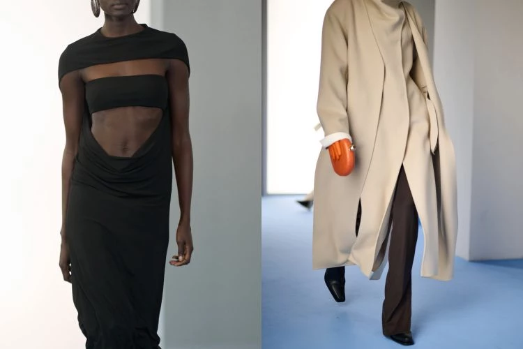 當服裝本身已經夠俐落，裝飾自然成為低調亮點。彩色鱷魚壓紋皮革耳環在耳側輕輕閃耀，帶有「Baldessari 圓點」靈感的手拿包為極簡輪廓添上一點藝術幽默，金屬流蘇編織飾品則隨著步伐晃動出節奏。最後配上德州靴與楔形跟鞋，整體氣場穩穩落地。