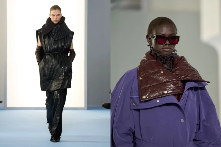 Sportmax最擅長的 doublé雙面呢依舊是系列骨架，差別在於：它不再只是高級面料的展示，而被成為結構實驗重要的一環，尤其集中在「領口」，各種立領、漏斗領、包覆式線條，把上半身的姿態直接定型。doublé成為形狀的起點，而雕塑感領口是視覺記憶點，穿上去會有一種被衣服拉直背脊的感覺。