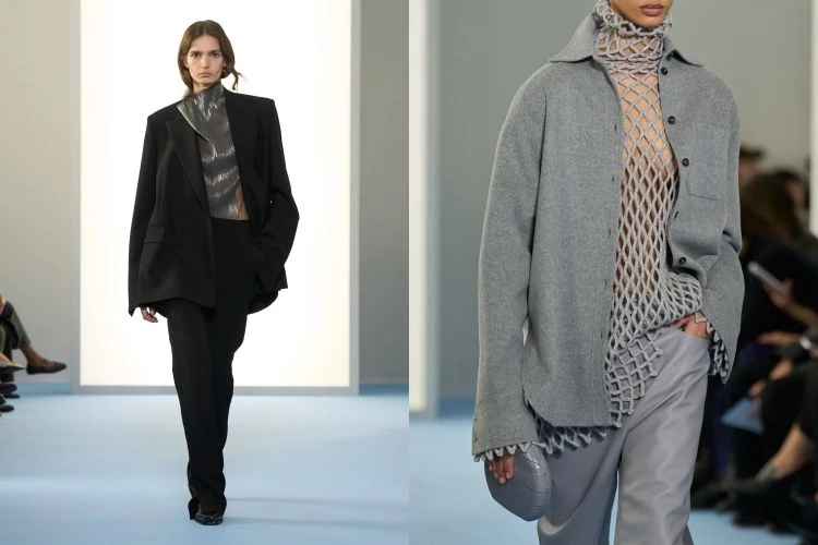 Sportmax最擅長的 doublé雙面呢依舊是系列骨架，差別在於：它不再只是高級面料的展示，而被成為結構實驗重要的一環，尤其集中在「領口」，各種立領、漏斗領、包覆式線條，把上半身的姿態直接定型。doublé成為形狀的起點，而雕塑感領口是視覺記憶點，穿上去會有一種被衣服拉直背脊的感覺。