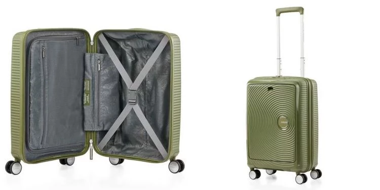 American Tourister向來擅長用色彩與線條說話，Curio系列更是把這件事做得很到位。靈感取自復古黑膠唱片的同心圓紋理，讓箱身一眼就有記憶點，翻蓋式設計讓整體收納更有效率，空間利用率高，裝起戰利品特別有感。