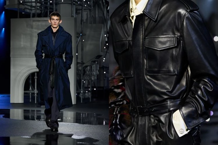 男裝的變化尤其明顯。經典輪廓被刻意錯置,大衣不再端著架子,燕尾服也少了拘謹,多了一點年輕人夜裡要出門的隨性,連帽衫與皮革混搭出一種英倫街頭的性感張力。