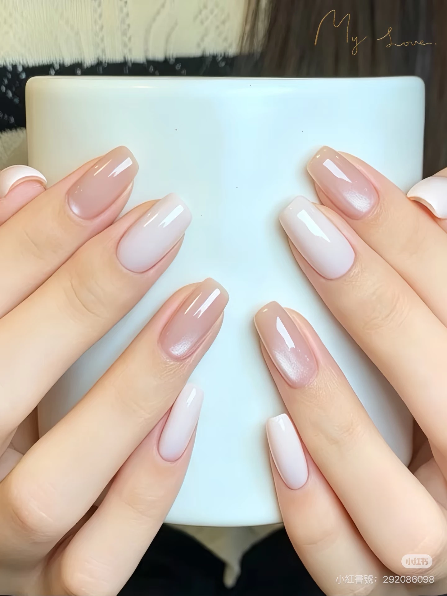 粉色玻璃珠貓眼美甲10：低調裸粉
