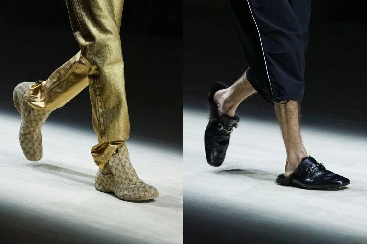 鞋履同樣值得討論,Manhattan運動鞋把極簡籃球鞋輪廓與樂福鞋的一腳穿便利性結合;Giovanni與Cupertino樂福鞋則刻意柔軟化,消解傳統皮鞋的僵硬。這場秀的野心不藏,要創造的是慾望本身。從細節到輪廓,可以看到大量熟悉的 Gucci元素,被重新放大、被重新包裝,討論度、搜尋量也隨之飆升。