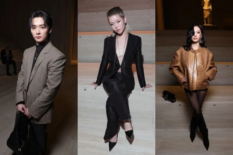 這場大秀,從伸展台到前排,話題度都充滿話題。Stray Kids成員Lee Know以一身格紋西裝現身,剪裁俐落、比例修長,把男團氣場收進義式正裝裡;XG成員Cocona則選擇深V黑色西裝套組登場,自信展露術後傷疤,那份坦然與力量感,讓造型不只是性感,更是一種態度!此外,aespa寧寧則以蛇紋皮外套搭配絲襪亮相,張揚卻不失精緻,把個性與野性揉進同一套輪廓。