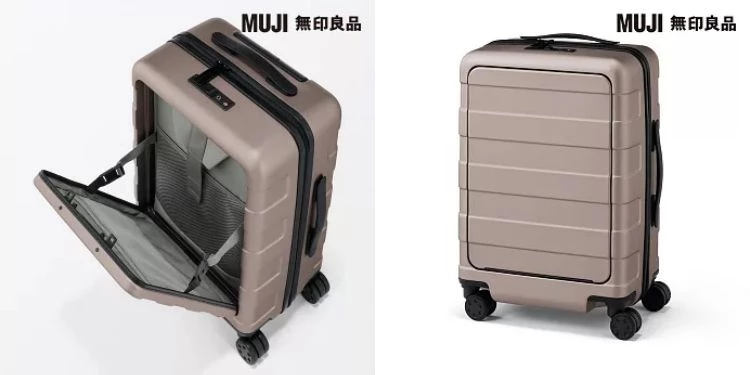 無印良品這款前掀式登機箱，呼應品牌一貫的風格，不搶眼但每個設計都有理由。硬殼箱體搭配四輪靜音滑輪，推行時順暢穩定，更關鍵的是加入可鎖定煞車系統，在地鐵月台或斜坡等待時，不用一直拉著箱子，實際用起來很有感。