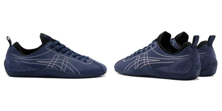 Onitsuka Tiger shoes are based on the concept of “sock-like fit,” with a knitted upper that tightly wraps the feet for a close and lightweight feel. Suede and matte textured panels are combined to create a non-monotonous look, and the tiger claw lines on the sole draw inspiration from 1970s wrestling and driving shoes, bringing a vintage vibe. The navy blue with pink and white stitching is understated yet memorable.