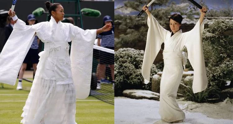 這份帶有古典神祕感的白色浪漫,靈感其實相當叛逆,大坂直美向媒體表示道,這套衣服的靈感,正是源自電影《追殺比爾》中─劉玉玲所飾演的黑幫大姐頭「石井御蓮」(上圖右)。而當她轉身扯下外袍,露出裡面藏著剪紙藝術的微褶皺Nike 網球裙時,這場融合了傳統典儀、電影美學與當代運動的高級訂製秀,已經在草地上留下了任誰也無法抹滅的時尚重擊。