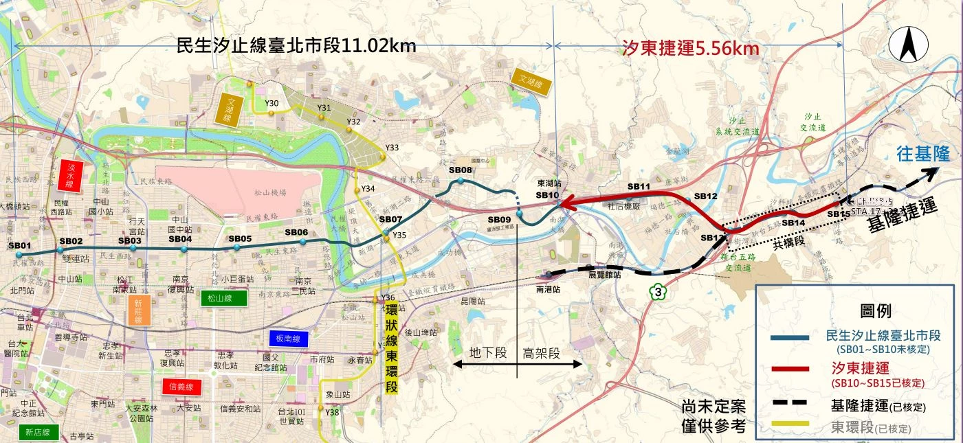 未來，民眾可於 SB10 站串聯新北捷運汐止東湖線（簡稱：汐東線，預計 2032 年完工）。該線全長 5.56 公里，串聯新北市汐止區與台北市內湖區，並銜接規劃中的基隆捷運。未來乘客可於 SB13 站、SB14 站、SB15 站轉乘基隆捷運系統，形成「汐止—南港—基隆」一線串聯的軌道生活圈，強化北北基區域整體發展。