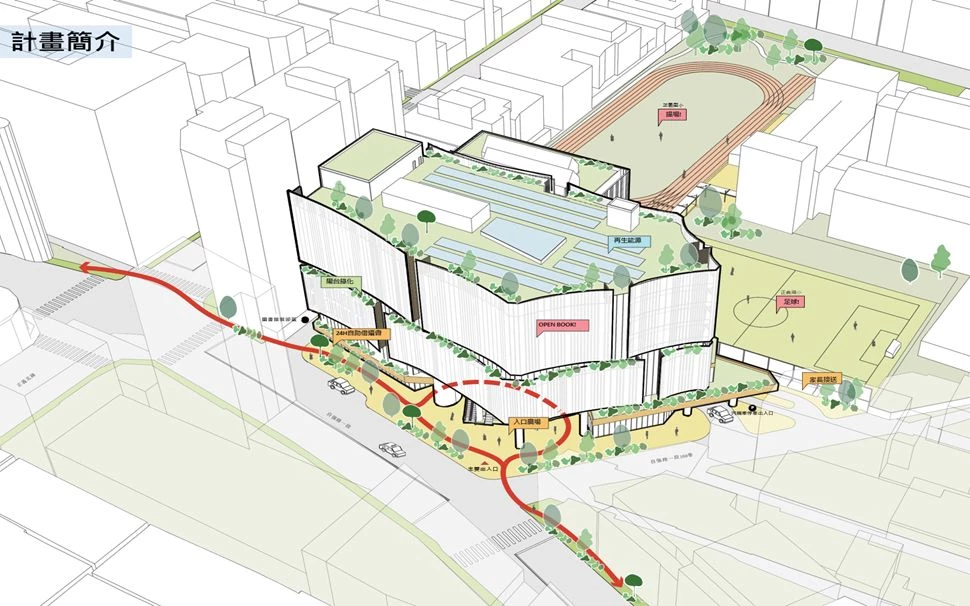 新北市三重區即將迎來全新建築地標——新北市立圖書館第二總館。由九典聯合建築師事務所操刀設計,設計理念源自「打開的書、飛翔的心」。當讀者翻開書本、進入作者的世界時,思想與想像也如同展翅飛翔。建築外觀結合敞開書本與鳥翼意象,在三重高密度都市紋理中,為市民創造可休憩的半戶外公共空間。全案規劃地上 8 層、地下 3 層,預計於 2031 年完工。