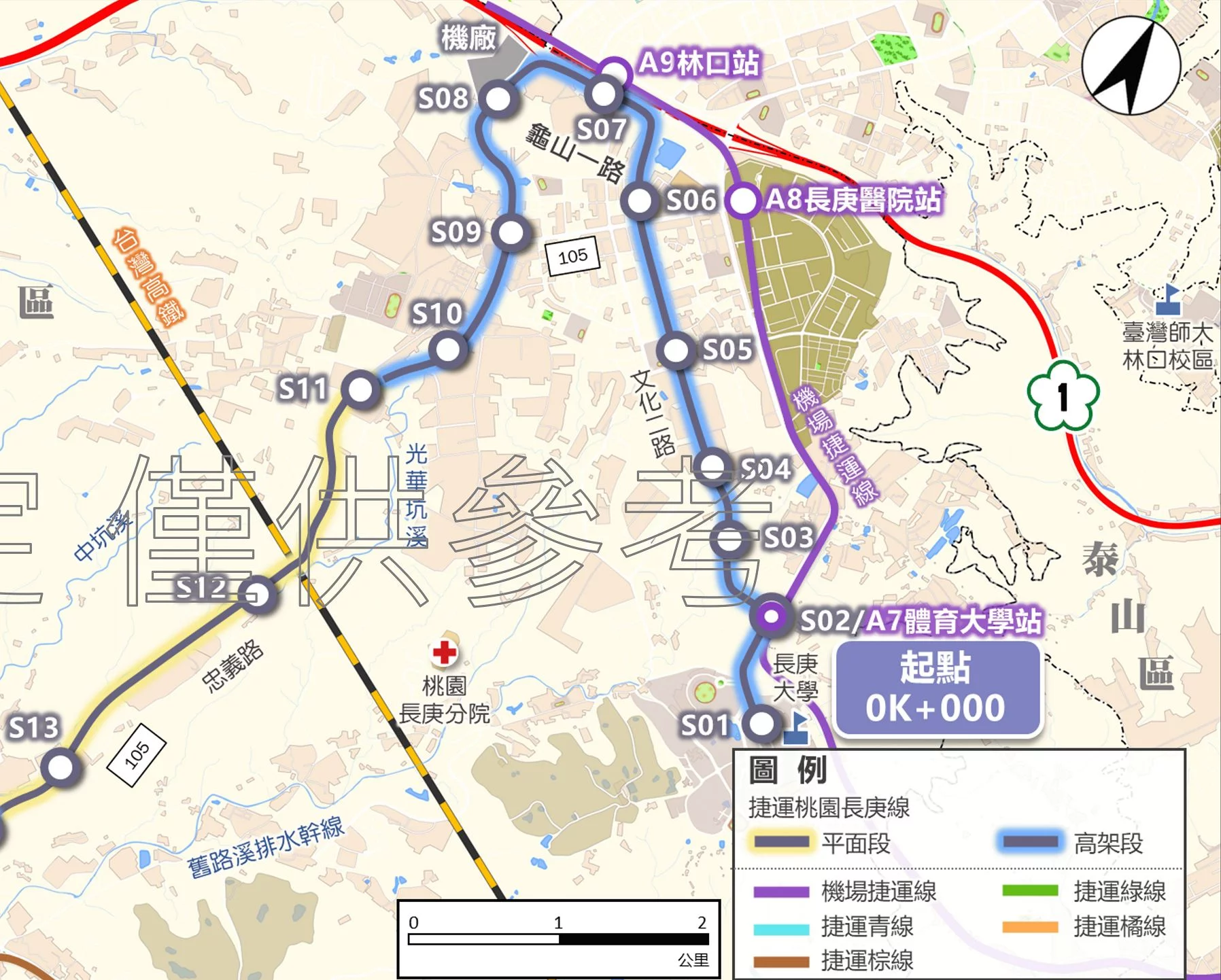 桃捷「長庚線」起自長庚大學，行經文化一路、文化二路、龜山一路、忠義路、南崁溪沿岸、三民路、萬壽路，並於桃園火車站設置端點站。最大亮點之一，除了提升長庚醫院與長庚大學往返桃園市區的交通便利性，也將紓緩桃園市區至龜山及新北林口地區的交通流量，創造周邊更多經濟效益。