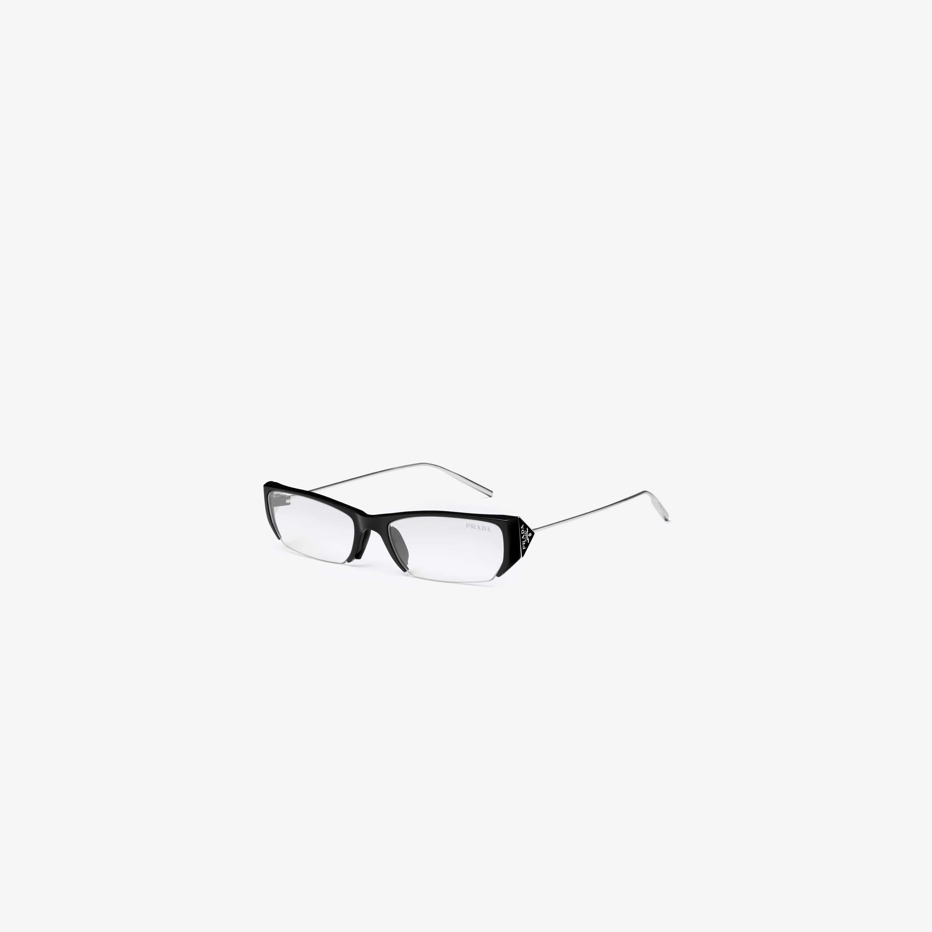 Prada Gentle Monster 2 M01黑色金屬方框光學眼鏡,搭配透明鏡片,可濾藍光並阻擋99.9%紫外線。