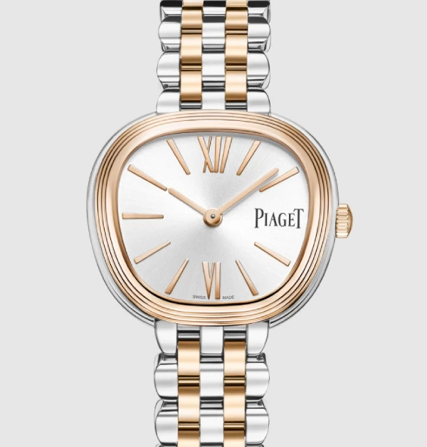 溫潤的玫瑰金錶圈與鏈帶細節，與冷冽的精鋼形成和諧對比，搭配放射狀銀色面盤，在光影流轉間展現出剛柔並濟的獨特魅力，完美詮釋了不退流行的摩登品味。（商品價格約：NTD 439,000）