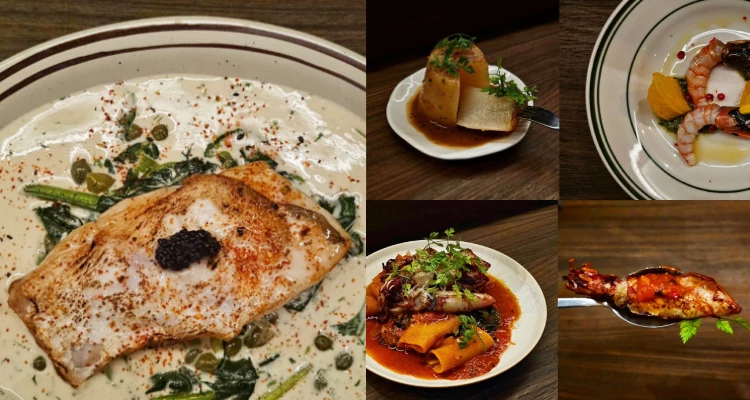 至於料理…老實說,我也只能就當時吃到的餐點內容,去記住那些很直接的感受。從微辣又清爽的秋葵櫻花蝦冷盤開始,到軟嫩入味的雞湯醬汁菜頭、脆口到不行的雞胗,再到肉質鮮美的酸豆時令海魚,以及讓人忍不住吃到見底的茄汁小卷水管麵,最後以那份帶著酒香的招牌提拉米蘇收尾。菜色或許會隨季節更替,但那種「依舊驚艷、氛圍依舊舒心」的感覺,倒是一直沒變。
