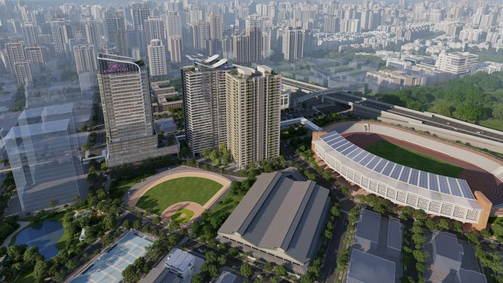 本案為高雄首件結合運動主題的捷運聯開案，坐落於捷運橘線苓雅運動園區站旁，未來將與苓雅運動園區整體串聯。除了 B 基地引進「皇冠假日酒店」，C 基地亦規劃 2 棟地下 4 層、地上 31 層的商辦與住宅複合大樓，設置店鋪、辦公單元及智慧住宅，總樓地板面積達 4.3 萬坪，低樓層將進駐運動相關用品店與運動主題餐廳。