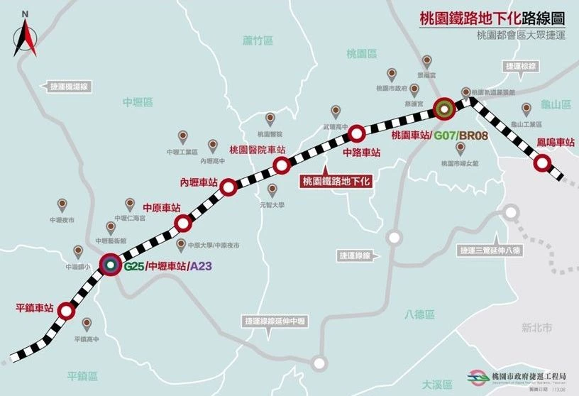 桃園鐵路地下化工程是全台規模最大的鐵路建設之一，全線規劃設置八座車站。其中，鳳鳴、桃園、內壢、中壢及平鎮站預計於 2033 年率先通車；中路、桃園醫院與中原站則預計於 2034 年陸續啟用。新中壢車站採地下化設計，未來地面層將規劃大型商業空間及複合式開發，結合購物、辦公與生活機能，打造便捷的人車動線，成為中壢重要的城市新地標之一。