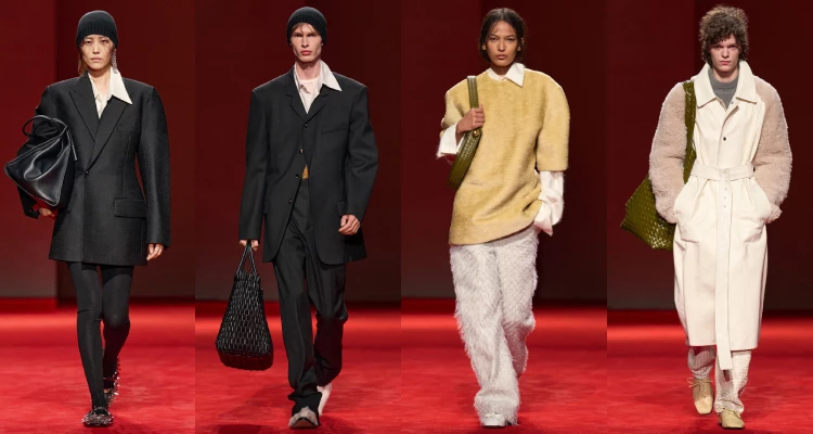 在Louise Trotter的設計下，Bottega Veneta 2026秋冬系列的服裝，大多可自由混搭，風格也不再受性別限制。寬鬆輪廓如水般滑過身體，無論男性還是女性，都能隨心展現：男性呈現柔軟流動感，女性則散發力量氣息。