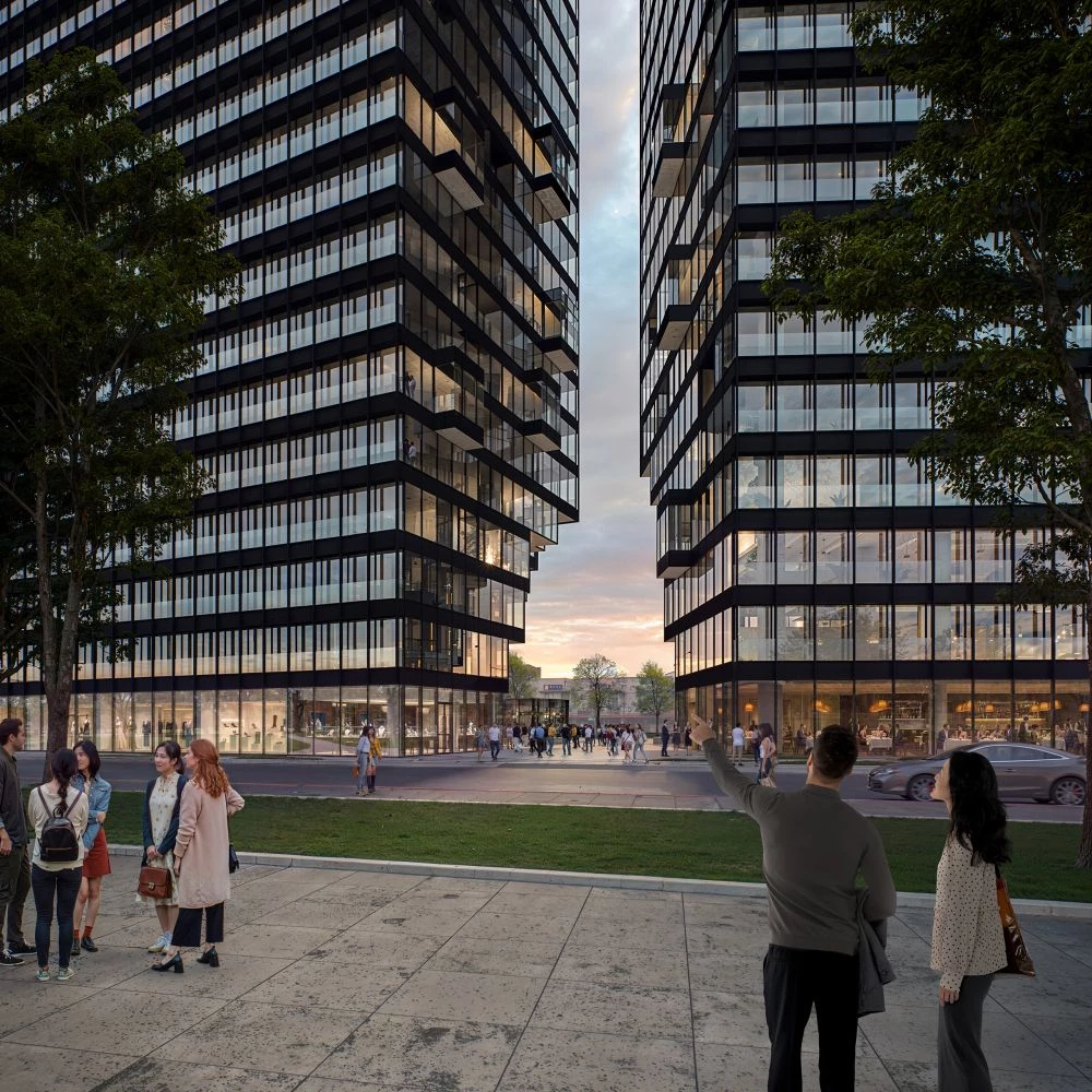 台北東區將迎來全新地標,由國際建築事務所 MVRDV 操刀的南港雙塔(Nangang Pair)設計案,基地坐落於南港區昆陽站前。兩棟辦公大樓以獨特的建築語彙打造嶄新的城市入口,以「一棟建築被劈開成兩座塔樓」為設計靈感,地面層規劃零售商業空間、餐廳及開放式城市廣場,將成為未來城市天際線上的新亮點,同時串聯車站周邊的人流動線與公共場域。