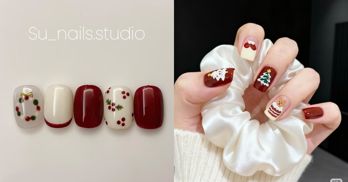 2025聖誕紅美甲推薦12款！紅色光療、貓眼、彩繪必做款式一次看