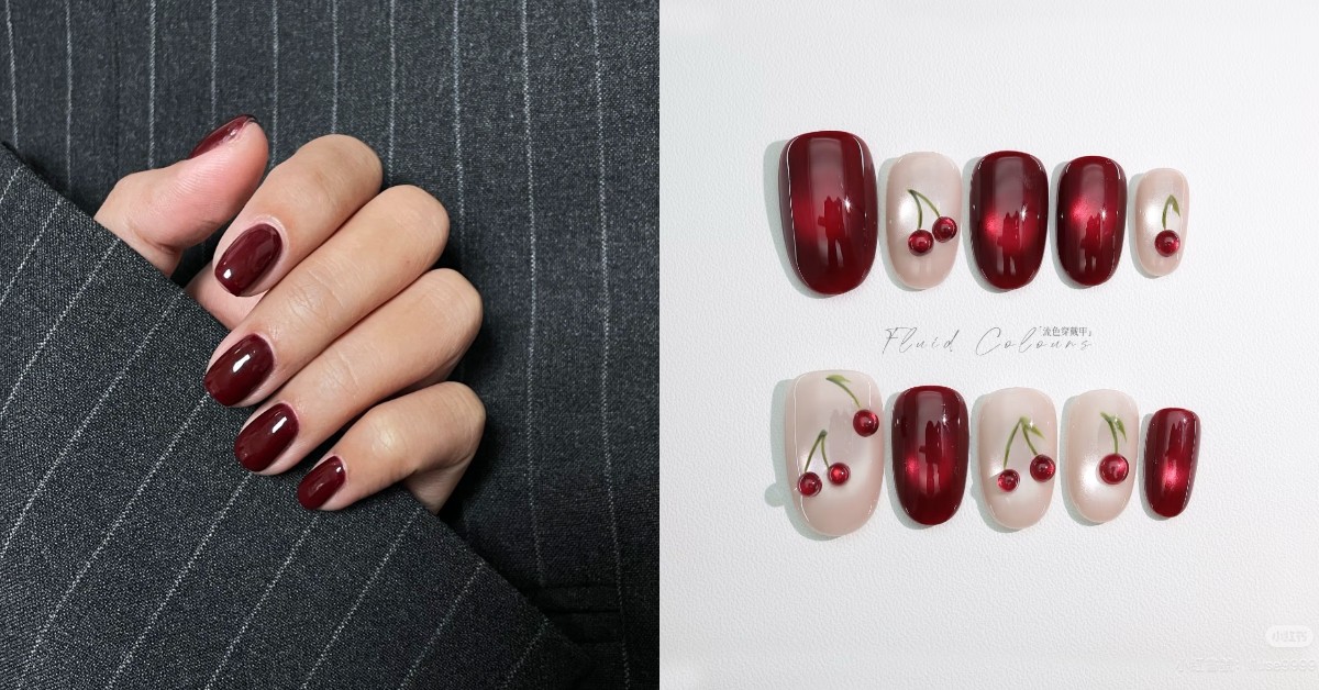 2025紅色光療美甲推薦12款！勃根地紅、果凍波點、貓眼蝴蝶結超顯白