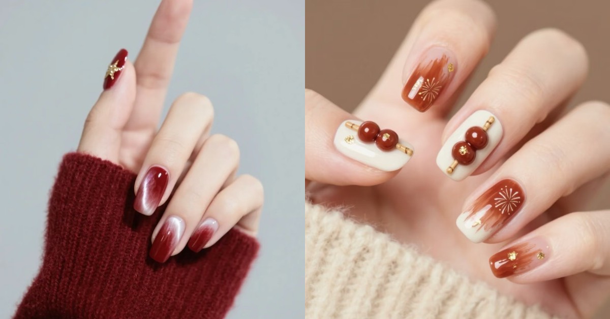 2026新年紅色美甲推薦10款！貓眼、漸層、煙火設計喜氣又顯白