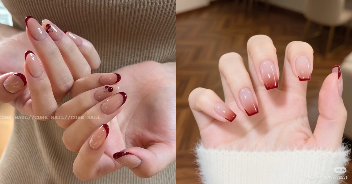 2025紅色法式光療美甲推薦12款！櫻桃、蝴蝶結漸層設計顯白又耐看